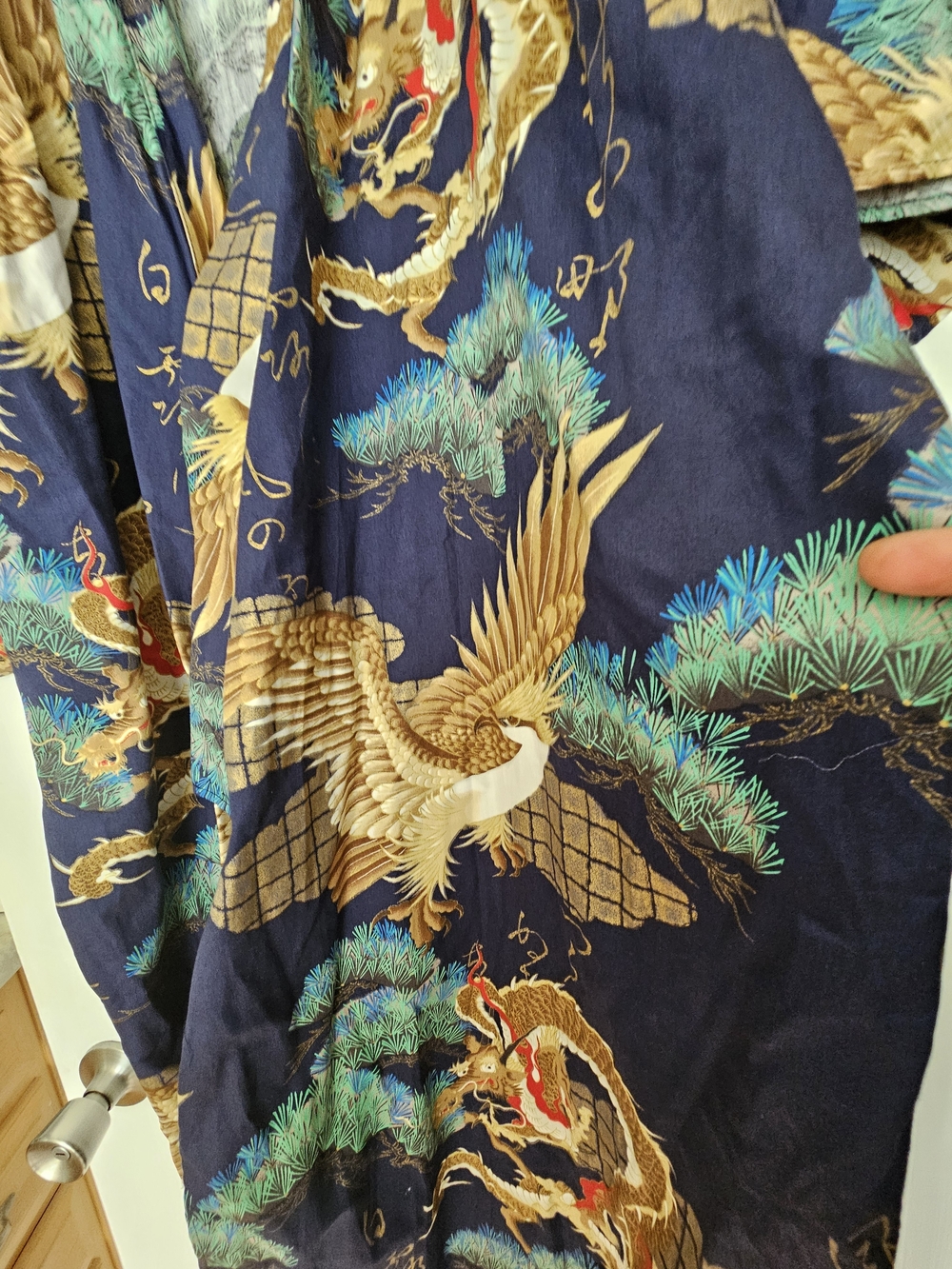 Women's Navy Dragon & Crane Printed Kimono Robe Witg Belt - Picture 5 of 6